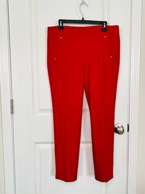 Chicos Juliet Slim Trim Detail Ankle Pants Sz 1.5 US 10 Red Pull On Career